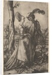 Lord and lady walking with figure of death hiding behind a tree, holding an hourg…, ca. 1500-1534 by Marcantonio Raimondi