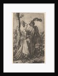 Lord and lady walking with figure of death hiding behind a tree, holding an hourg…, ca. 1500-1534 by Marcantonio Raimondi
