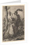 Lord and lady walking with figure of death hiding behind a tree, holding an hourg…, ca. 1500-1534 by Marcantonio Raimondi