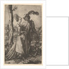 Lord and lady walking with figure of death hiding behind a tree, holding an hourg…, ca. 1500-1534 by Marcantonio Raimondi