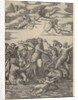 Galatea standing in a water-chariot pulled by two dolphins, surrounded by tritons, nere…, 1515-16 by Marcantonio Raimondi