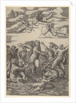 Galatea standing in a water-chariot pulled by two dolphins, surrounded by tritons, nere…, 1515-16 by Marcantonio Raimondi
