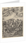 Galatea standing in a water-chariot pulled by two dolphins, surrounded by tritons, nere…, 1515-16 by Marcantonio Raimondi