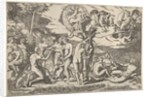 Judgment of Paris: Paris extends his hand toward Venus, who stands between Juno and…, ca. 1520-50 by Marcantonio Raimondi