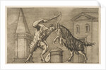 A satyr and a ram attacking each other, the satyr wielding a club with his right ha…, ca. 1515-27 by Marco Dente