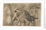 A satyr and a ram attacking each other, the satyr wielding a club with his right ha…, ca. 1515-27 by Marco Dente