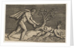 A naked man pursing a naiad and a cupid into the water, ca. 1515-27 by Marco Dente