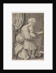 The Virgin in profile facing right reading to the infant Christ, ca. 1515-27 by Marco Dente (attributed to)