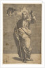 Christ standing facing forward, holding a cross with a banner and raising his left …, ca. 1515-27 by Marco Dente