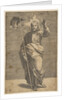 Christ standing facing forward, holding a cross with a banner and raising his left …, ca. 1515-27 by Marco Dente