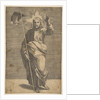 Christ standing facing forward, holding a cross with a banner and raising his left …, ca. 1515-27 by Marco Dente