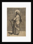 Saint Simon standing facing left, holding a saw and a book, ca. 1515-27 by Marco Dente