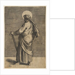 Saint Simon standing facing left, holding a saw and a book, ca. 1515-27 by Marco Dente