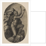 Eurydice naked standing on a rock, her arms raised to the right, ca. 1515-27 by Marco Dente