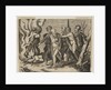 A group of men at right pushing philosophers toward a fire with burning books at th…, ca. 1515-27 by Marco Dente (attributed to)