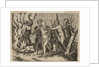 A group of men at right pushing philosophers toward a fire with burning books at th…, ca. 1515-27 by Marco Dente (attributed to)