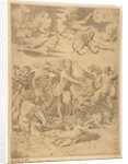 Galatea riding in a shell pulled through the water by dolphins, a cupid below and f…, ca. 1515-27 by Marco Dente