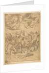 Galatea riding in a shell pulled through the water by dolphins, a cupid below and f…, ca. 1515-27 by Marco Dente
