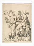 Juno, Ceres, and Psyche in the clouds conversing, Juno seated with a peacock at her…, ca. 1515-27 by Marco Dente