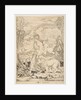 Fortitude in profile view walking toward a fire at left and leading a harnessed lio…, ca. 1515-27 by Marco Dente