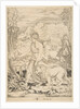 Fortitude in profile view walking toward a fire at left and leading a harnessed lio…, ca. 1515-27 by Marco Dente