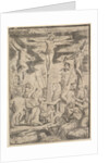 The conversion of the Centurion who flings his arms open before Christ on the cross, 1532 by Master of the Die
