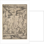 The conversion of the Centurion who flings his arms open before Christ on the cross, 1532 by Master of the Die