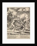Apollo chasing Daphne who throws her arms up, in the background at right shows the mome…, 1530-60 by Master of the Die