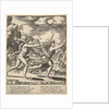 Apollo chasing Daphne who throws her arms up, in the background at right shows the mome…, 1530-60 by Master of the Die