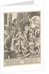 Envy or Avarice at the right being driven from the temple of the Muses by Hercules who …, 1530-60 by Master of the Die
