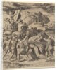Christ carrying the cross surrounded by soldiers, several on horseback, 1530-60 by Master of the Die