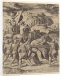 Christ carrying the cross surrounded by soldiers, several on horseback, 1530-60 by Master of the Die