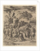 Christ carrying the cross surrounded by soldiers, several on horseback, 1530-60 by Master of the Die