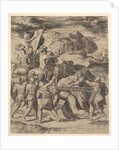 Christ carrying the cross surrounded by soldiers, several on horseback, 1530-60 by Master of the Die