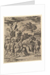 Christ carrying the cross surrounded by soldiers, several on horseback, 1530-60 by Master of the Die
