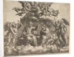 The coronation of the Virgin, Christ holding the crown over her head, God the Father bless…, 1532 by Master of the Die