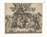 The coronation of the Virgin, Christ holding the crown over her head, God the Father bless…, 1532 by Master of the Die