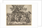 The coronation of the Virgin, Christ holding the crown over her head, God the Father bless…, 1532 by Master of the Die