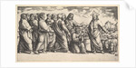 Christ standing at left indicating to a flock of sheep, before him kneels St. Peter hol…, 1530-60 by Master of the Die
