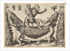 A monkey holding a bound putto standing on a garland in front of which are two winged p…, 1530-60 by Master of the Die