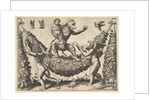 A monkey holding a bound putto standing on a garland in front of which are two winged p…, 1530-60 by Master of the Die