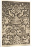 A panel of ornament with a large jar in centre, putti and other figures, 1530-60 by Master of the Die