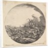Tempest in a roundel composition, at left waves toss a small ship occupied by seven…, ca. 1625-60 by Matthijs van Plattenberg