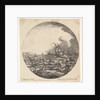 Tempest in a roundel composition, at left waves toss a small ship occupied by seven…, ca. 1625-60 by Matthijs van Plattenberg