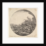 Tempest in a roundel composition, at left waves toss a small ship occupied by seven…, ca. 1625-60 by Matthijs van Plattenberg