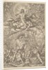 Resurrection of Christ, encompassed by an aureole and clouds with lines of winged putti to…, 1577 by Melchior Meier