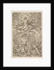 Resurrection of Christ, encompassed by an aureole and clouds with lines of winged putti to…, 1577 by Melchior Meier