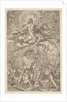 Resurrection of Christ, encompassed by an aureole and clouds with lines of winged putti to…, 1577 by Melchior Meier