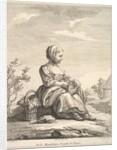 Little girl holding grapes with a basket of them by her side, from Deuxième Livre de…, after 1757 by Pierre Francois Tardieu