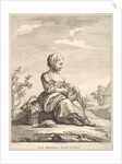 Little girl holding grapes with a basket of them by her side, from Deuxième Livre de…, after 1757 by Pierre Francois Tardieu